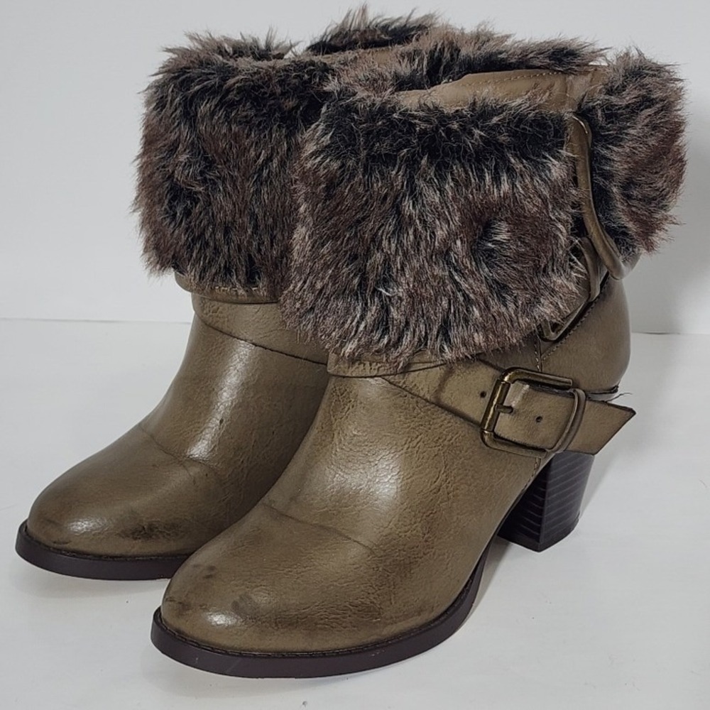 PRICE DROP Justfab Mckinley Ankle Bootie‎ Brown Taupe w/Faux Fur Size 8